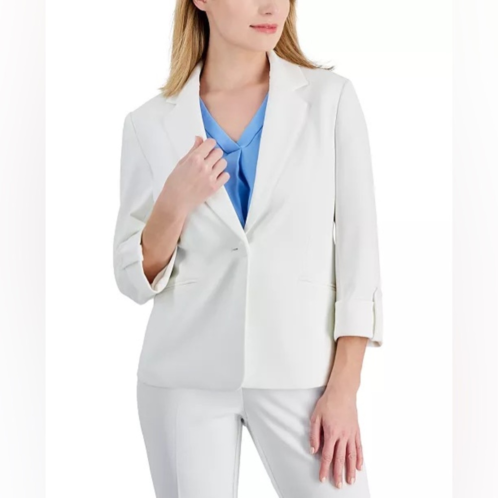 Anne Klein Petite Size Med  White  3/4-Sleeve One-Button Blazer Never Been Worn